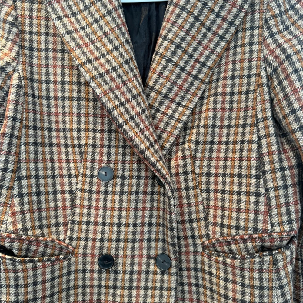 SANDRO Double-Breasted Long Plaid Coat in Brown - Picture 3 of 8